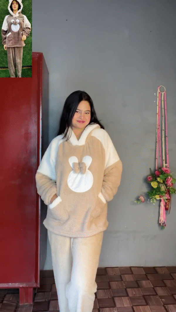 Plush Teddy Embroidery Nightwear Set – Soft, Snuggly Lounge Comfort for All Ages 🧸✨ - Image 3