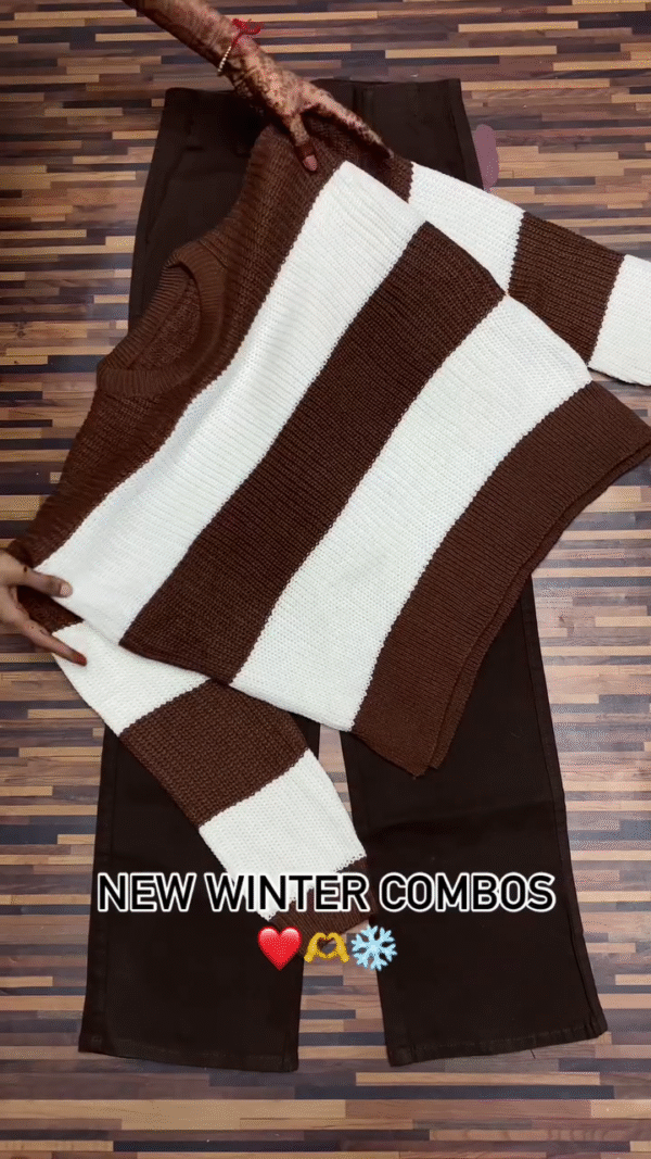 Winter Knitwear Combos ❄️ Cozy Sweaters with White & Black Pants – Floral, Wavy & Geometric Styles - Image 5