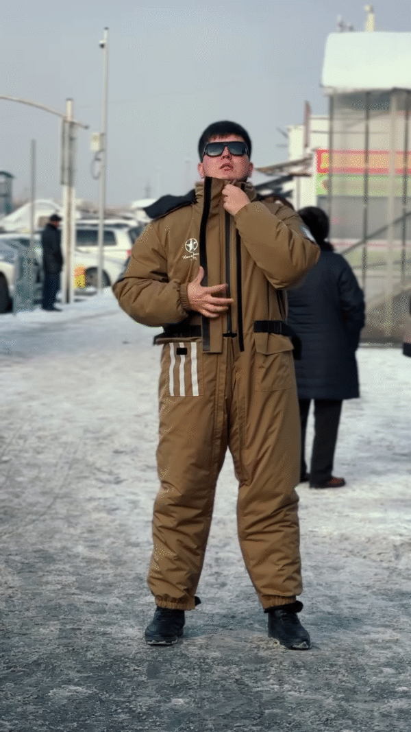 Insulated Space-Themed Jumpsuit ❄️🚀 With Belted Waist & Graphic Patches – Brown Variant - Image 4