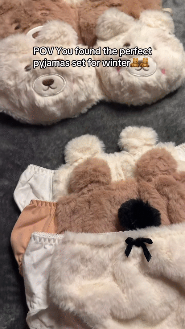 Fluffy Animal-Themed Winter Pajama Sets 🐻❄️ – Soft Plush Sleepwear with Bear & Panda Faces - Image 2