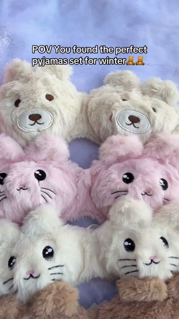 Fluffy Animal-Themed Winter Pajama Sets 🐻❄️ – Soft Plush Sleepwear with Bear & Panda Faces - Image 5