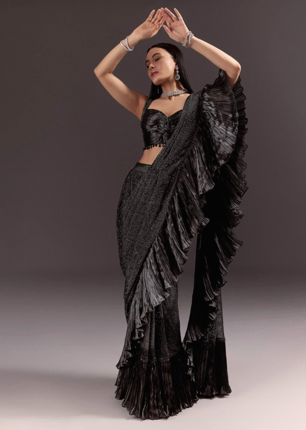 Black Ruffled Glam Saree ✨🖤🌙